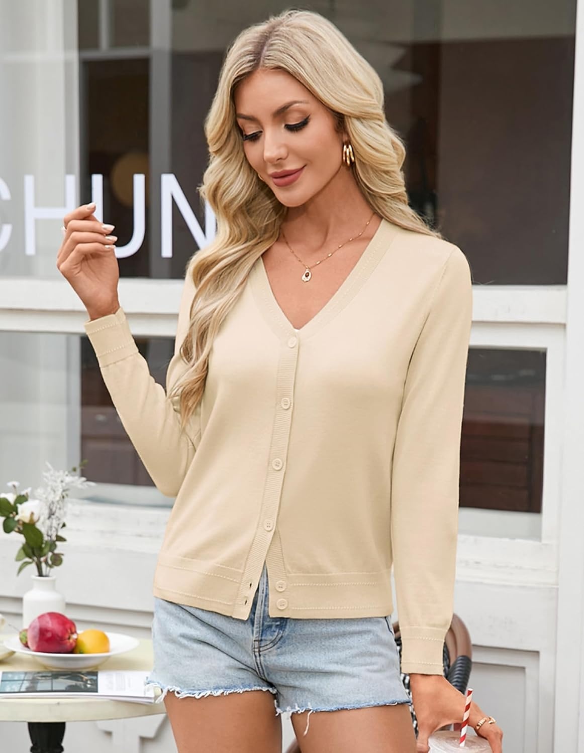 image:imageGRACE KARIN Lightweight Cardigan Sweaters for Women Trendy Fall OutfitsLight Beige