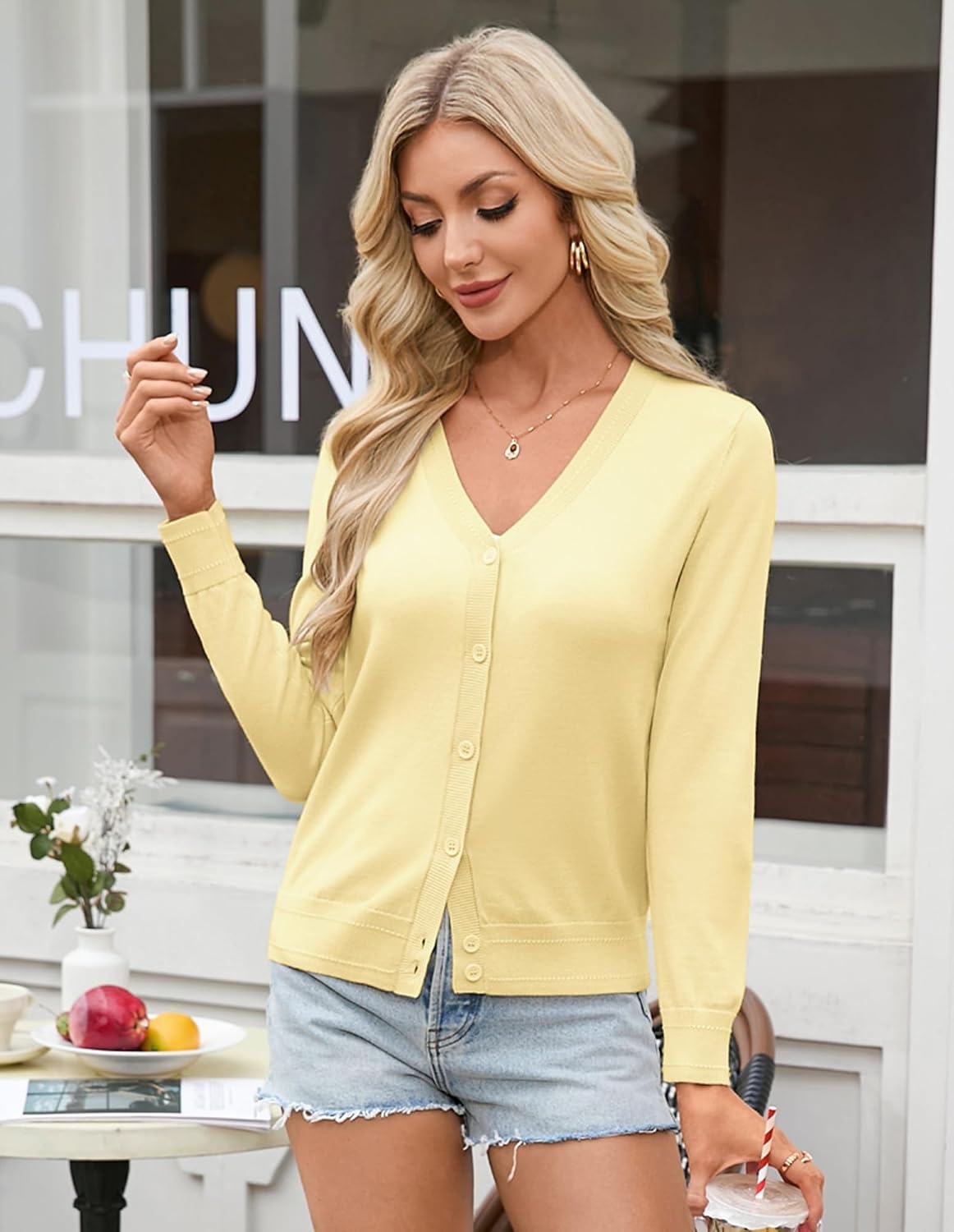 image:imageGRACE KARIN Lightweight Cardigan Sweaters for Women Trendy Fall OutfitsLight Butter Yellow