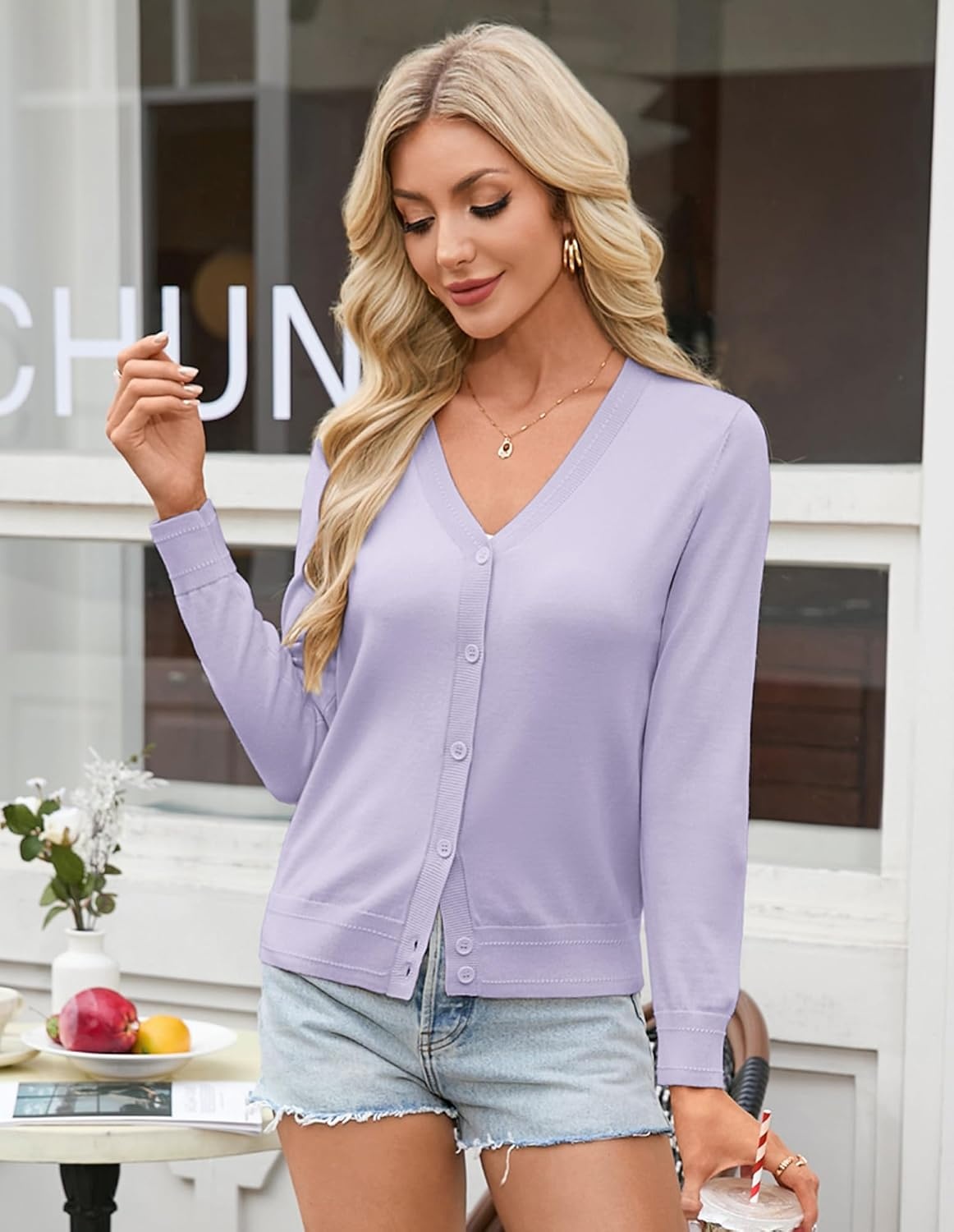 image:imageGRACE KARIN Lightweight Cardigan Sweaters for Women Trendy Fall OutfitsPurple