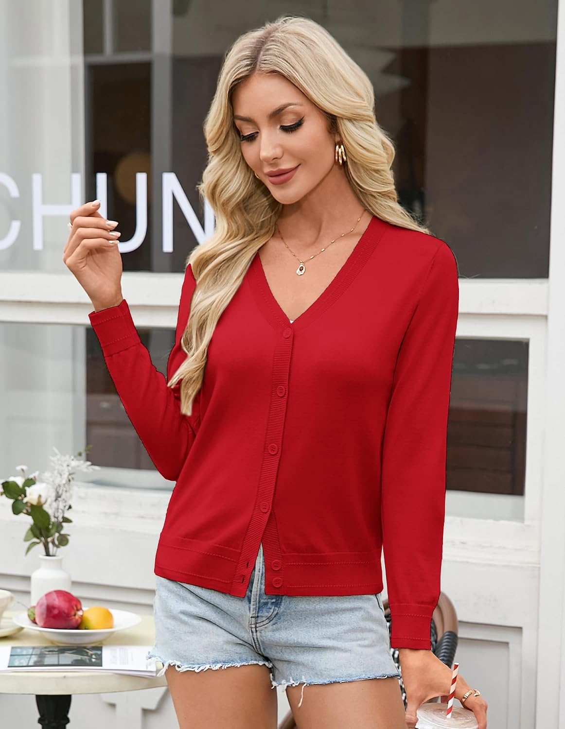 image:imageGRACE KARIN Lightweight Cardigan Sweaters for Women Trendy Fall OutfitsRed
