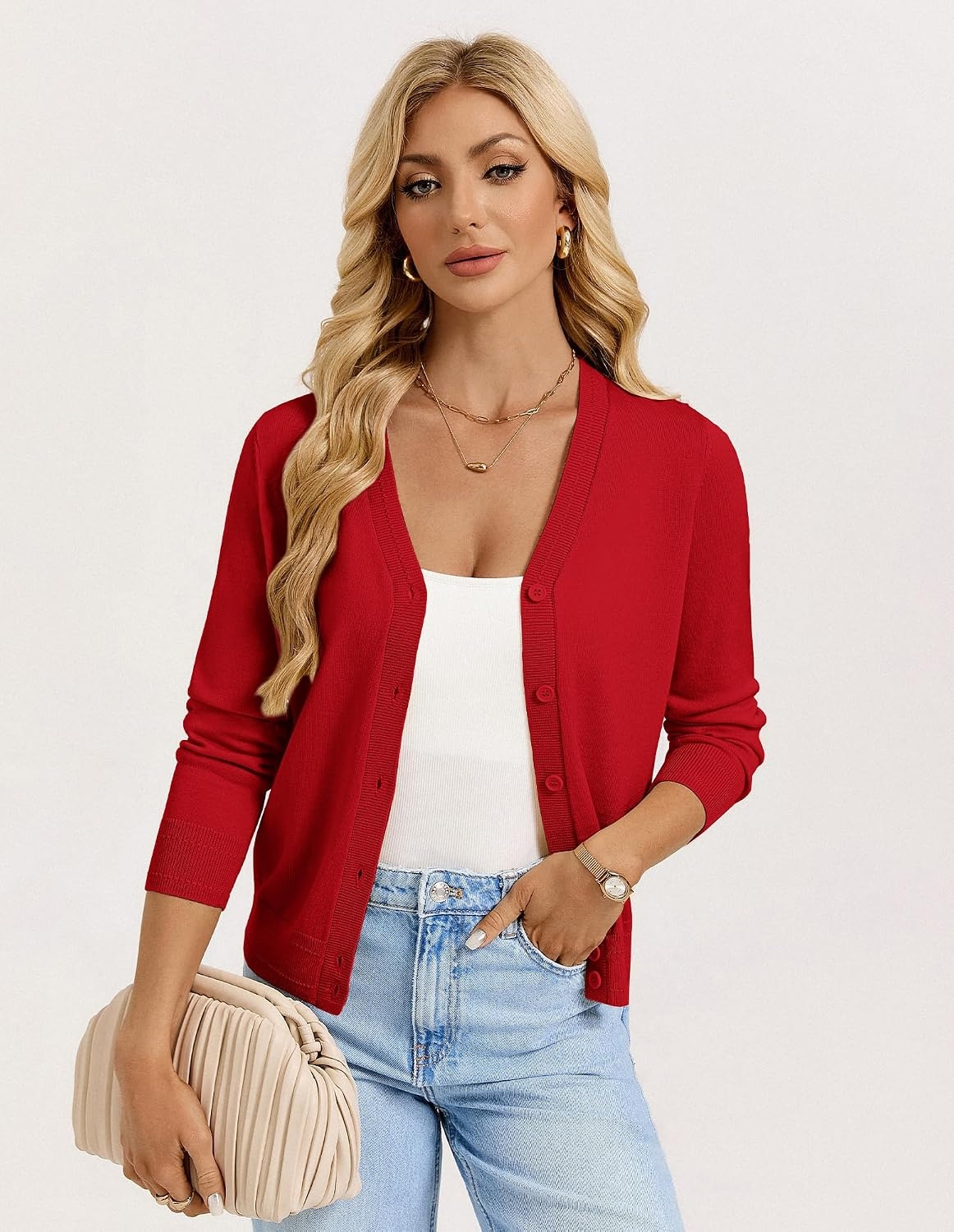 image:imageGRACE KARIN Lightweight Cardigan Sweaters for Women Trendy Fall OutfitsRed