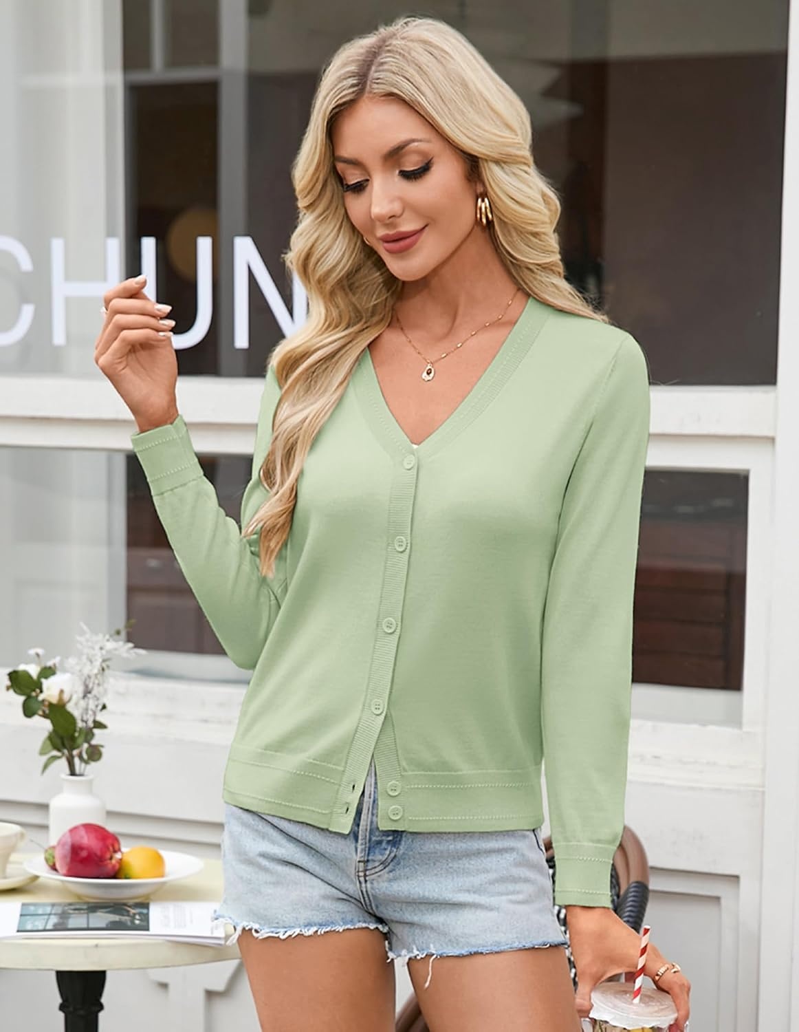 image:imageGRACE KARIN Lightweight Cardigan Sweaters for Women Trendy Fall OutfitsSage Green