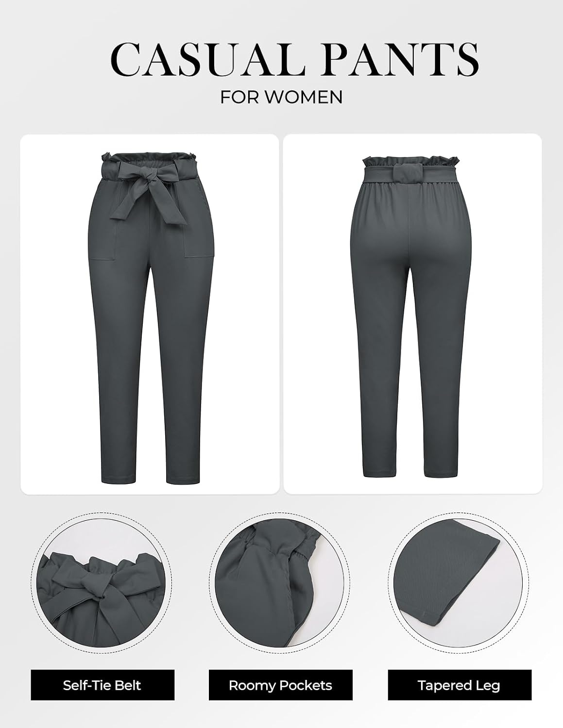 image:imageGRACE KARIN Women Work Pants High Waist Dress Trousers Business CasualGray Black