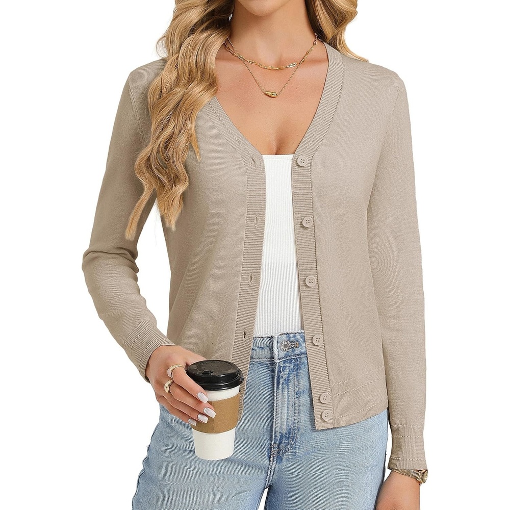 image:imageGRACE KARIN Lightweight Cardigan Sweaters for Women Trendy Fall OutfitsKhaki