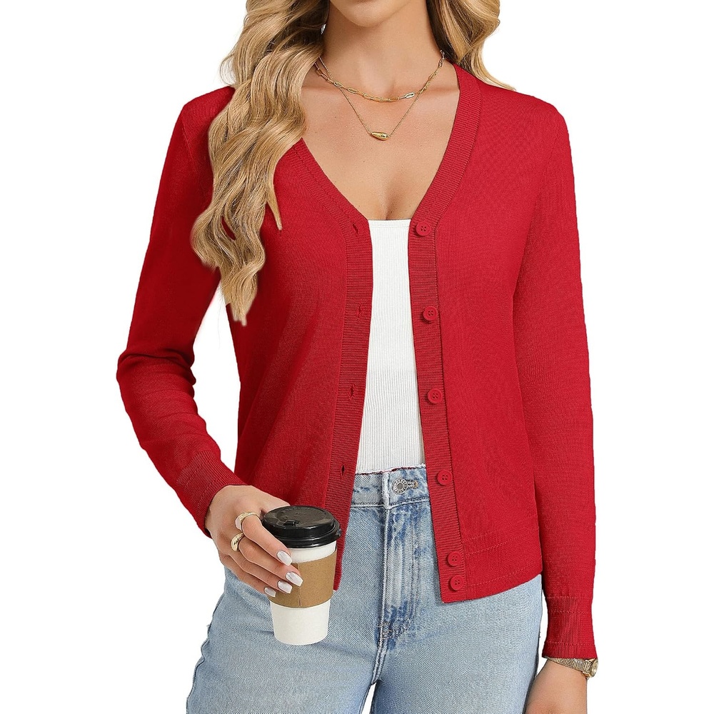 image:imageGRACE KARIN Lightweight Cardigan Sweaters for Women Trendy Fall OutfitsRed