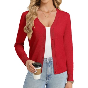 GRACE KARIN Lightweight Cardigan Sweaters for Women Trendy Fall Outfits(Red)