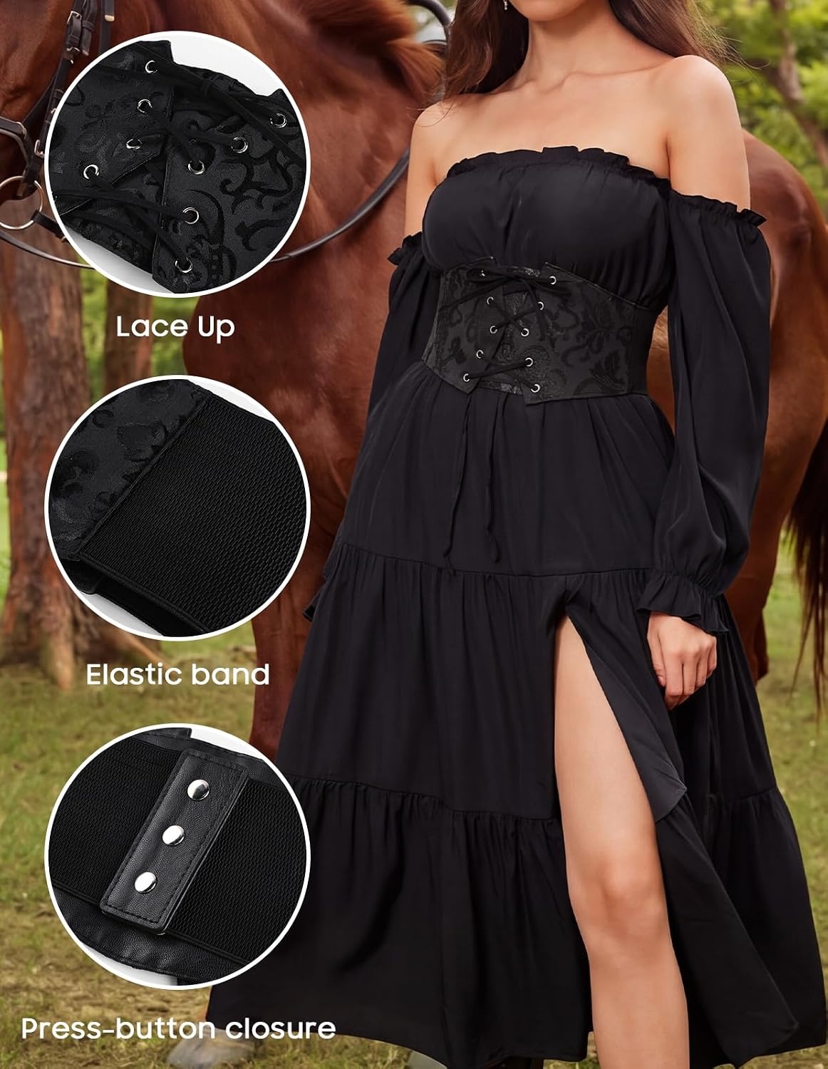 image:imageGRACE KARIN Renaissance Corset Belt for Women Elastic Wide Waist CorsetBlack Floral