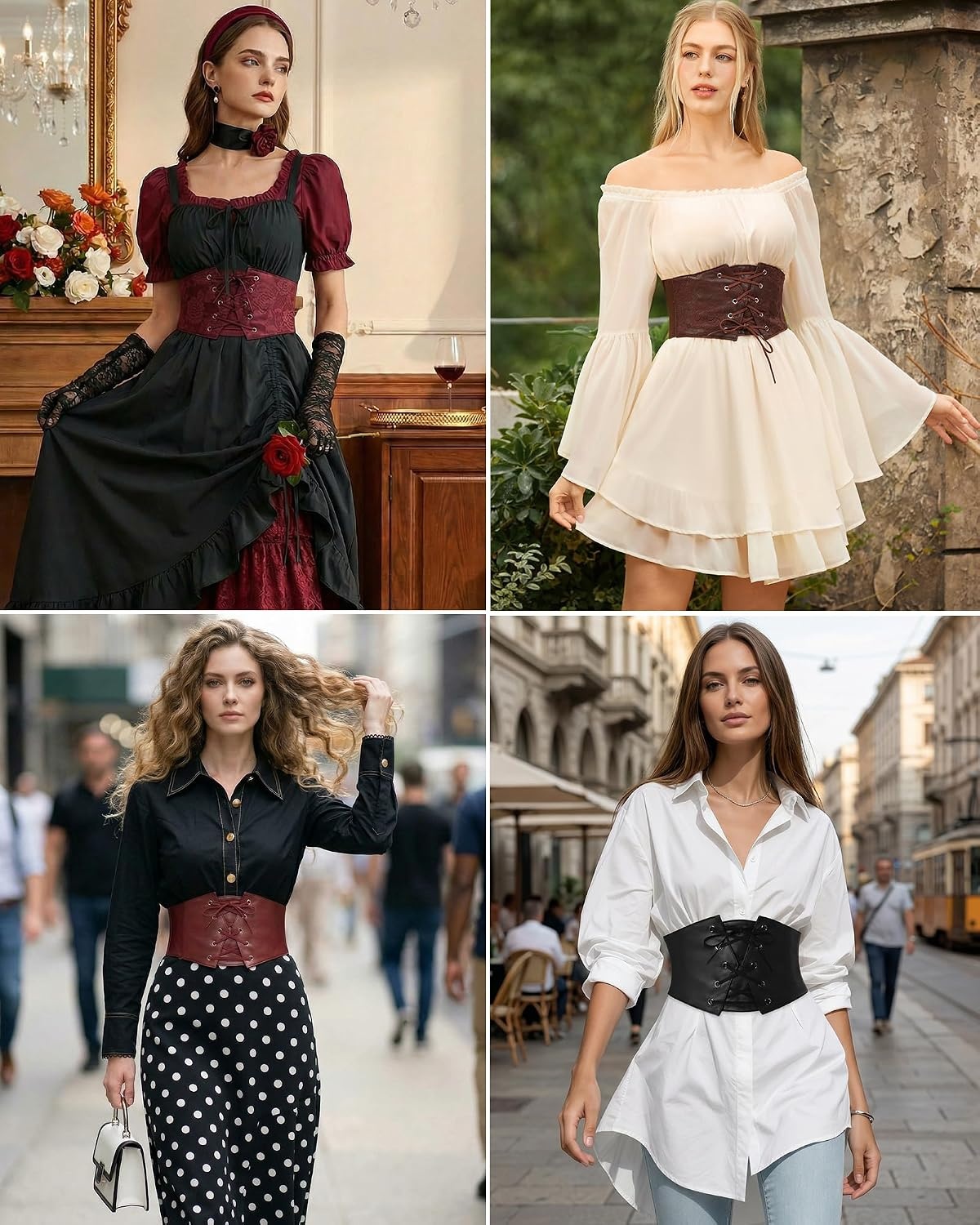 image:imageGRACE KARIN Renaissance Corset Belt for Women Elastic Wide Waist CorsetBlack Leather