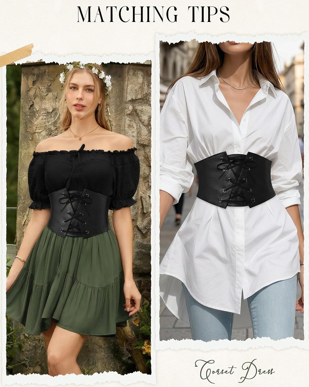 image:imageGRACE KARIN Renaissance Corset Belt for Women Elastic Wide Waist CorsetBlack Leather