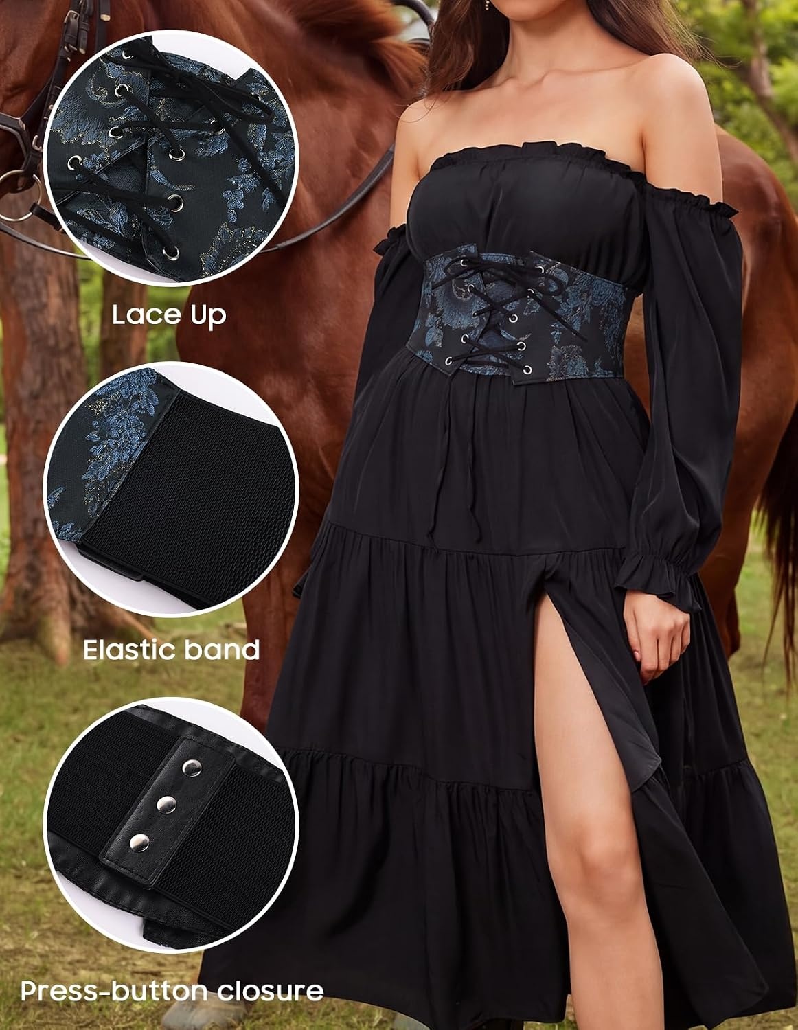 image:imageGRACE KARIN Renaissance Corset Belt for Women Elastic Wide Waist CorsetBlue Floral