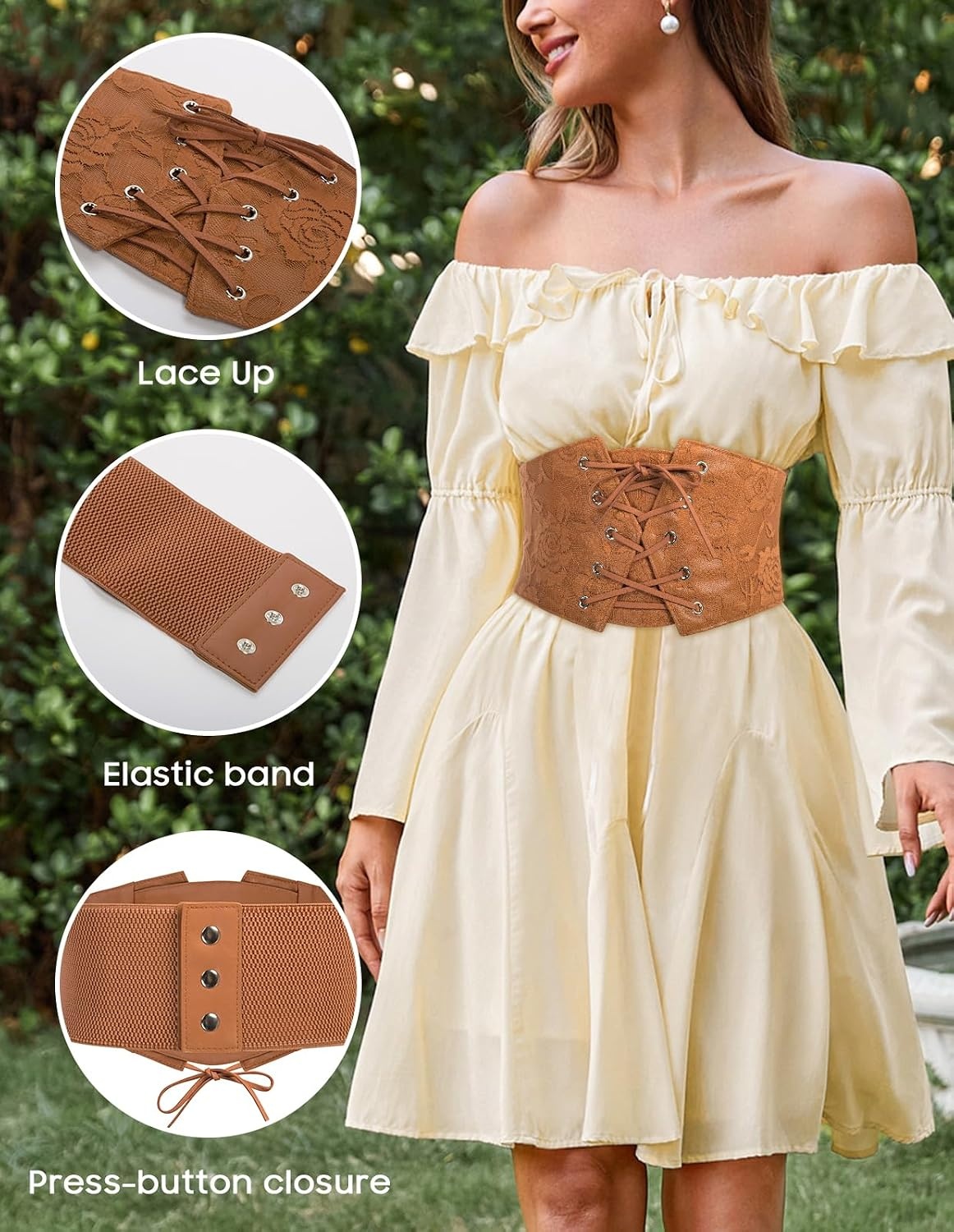 image:imageGRACE KARIN Renaissance Corset Belt for Women Elastic Wide Waist CorsetBrown