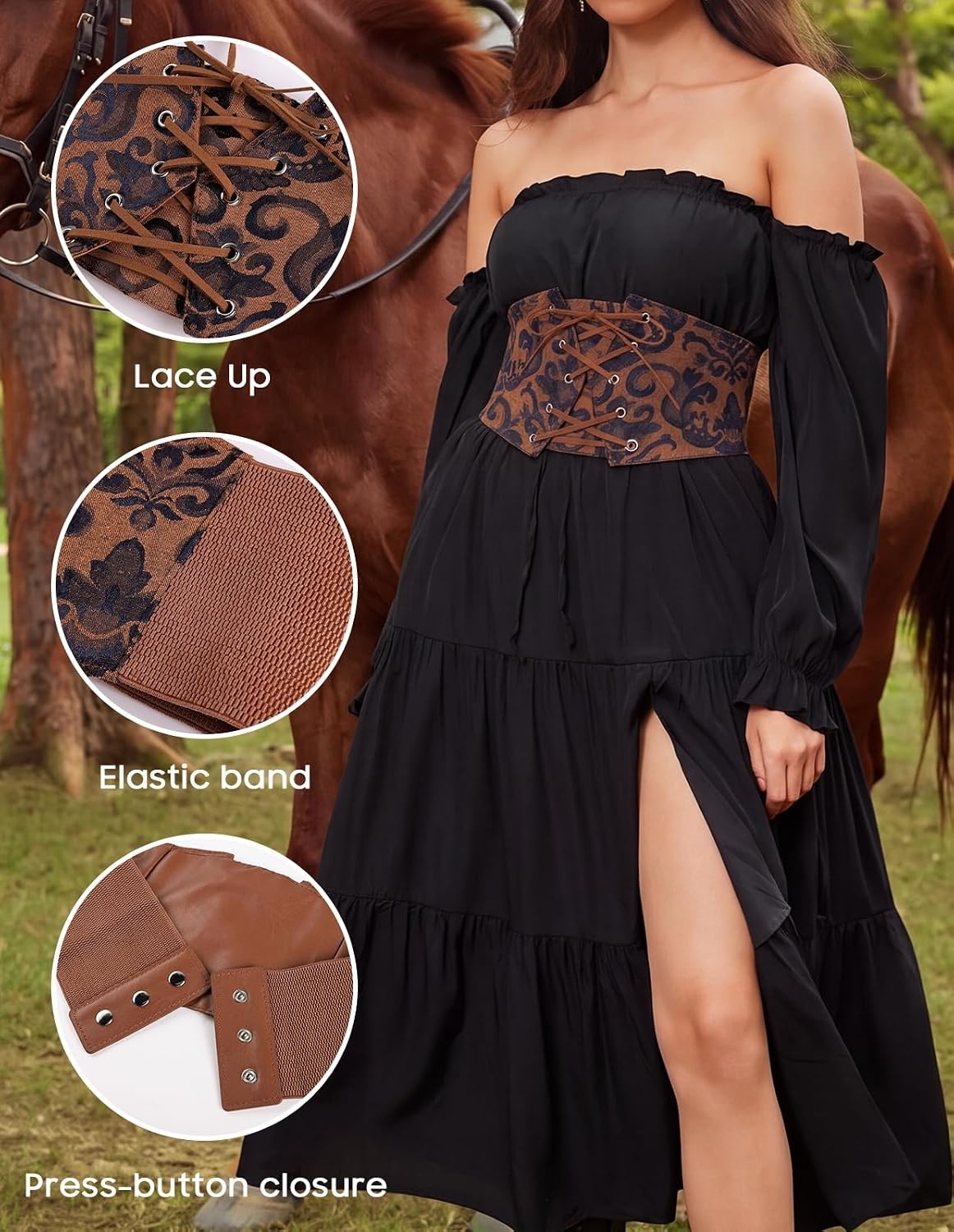 image:imageGRACE KARIN Renaissance Corset Belt for Women Elastic Wide Waist CorsetBrown Floral