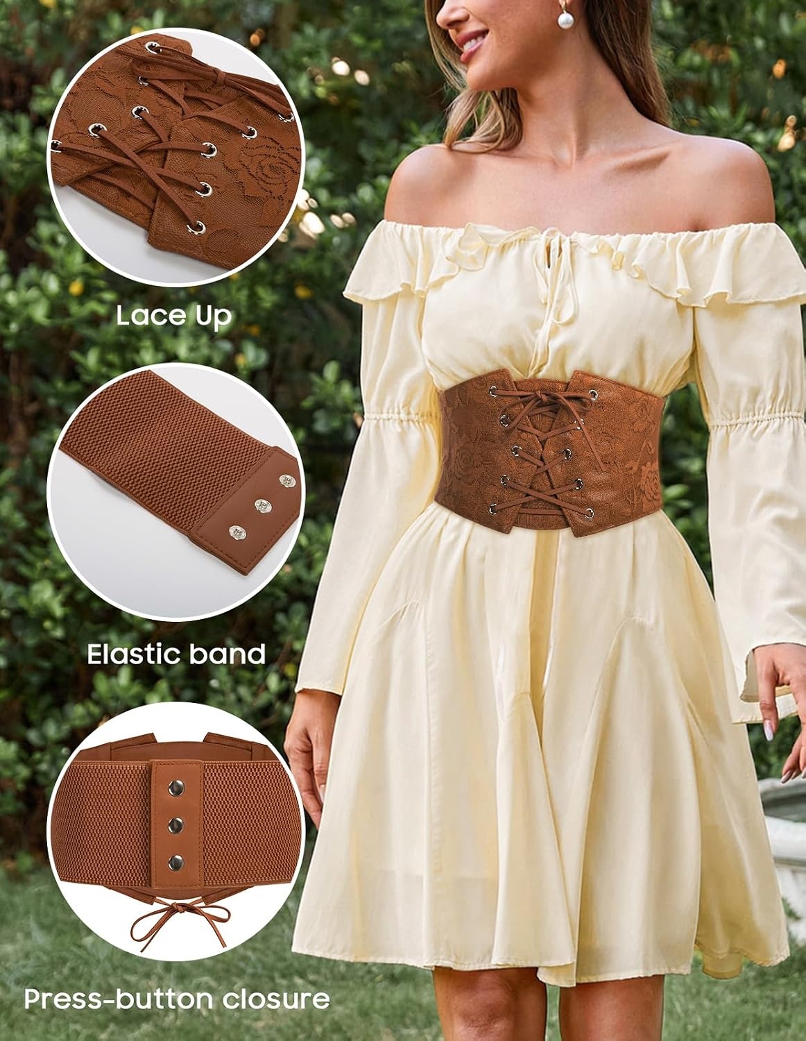 image:imageGRACE KARIN Renaissance Corset Belt for Women Elastic Wide Waist CorsetCoffee