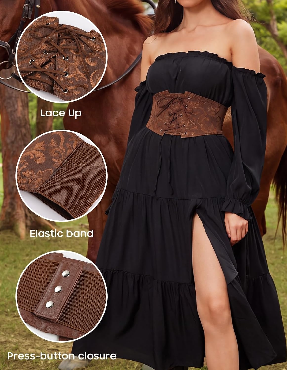 image:imageGRACE KARIN Renaissance Corset Belt for Women Elastic Wide Waist CorsetCoffee Floral