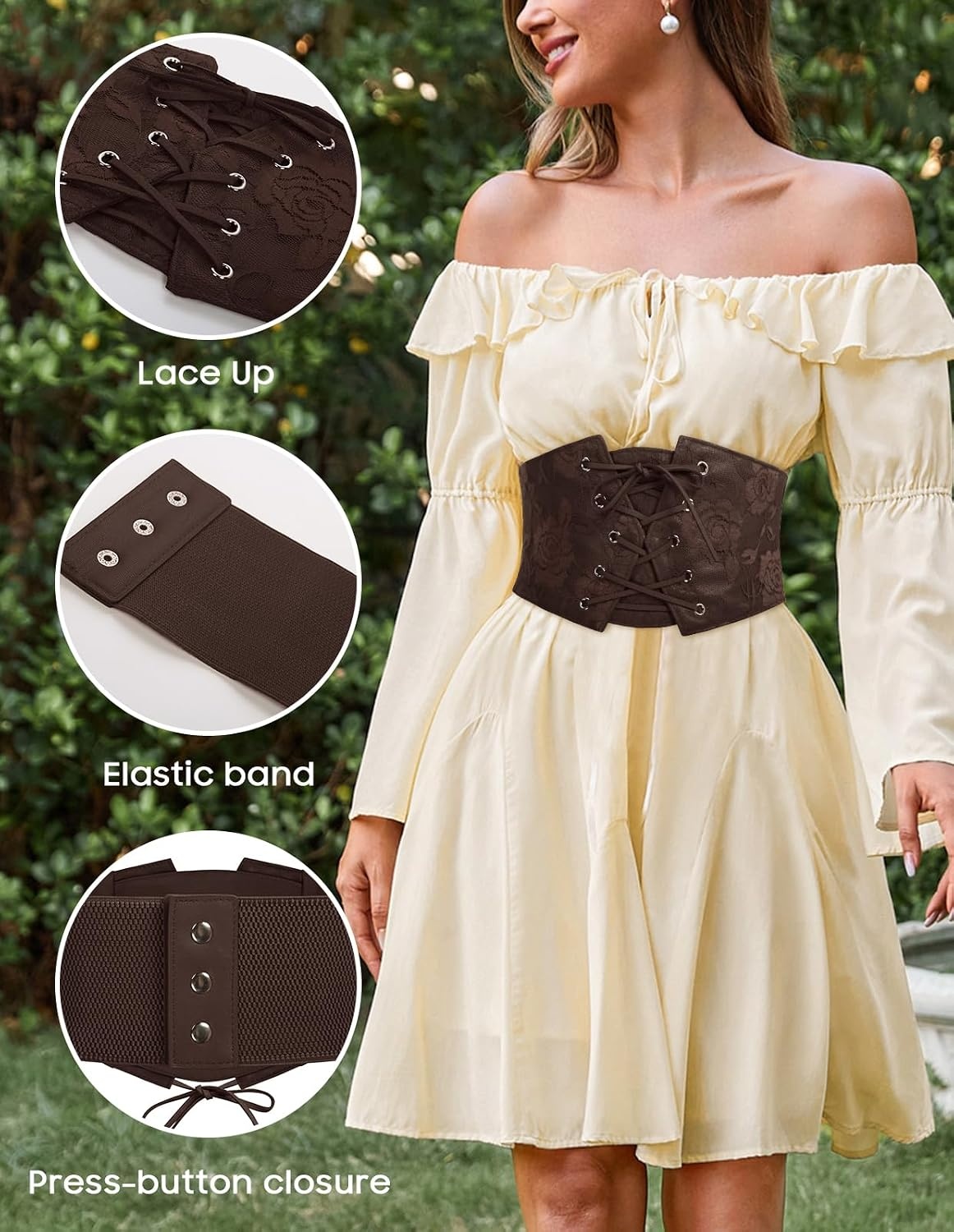 image:imageGRACE KARIN Renaissance Corset Belt for Women Elastic Wide Waist CorsetDark Coffee