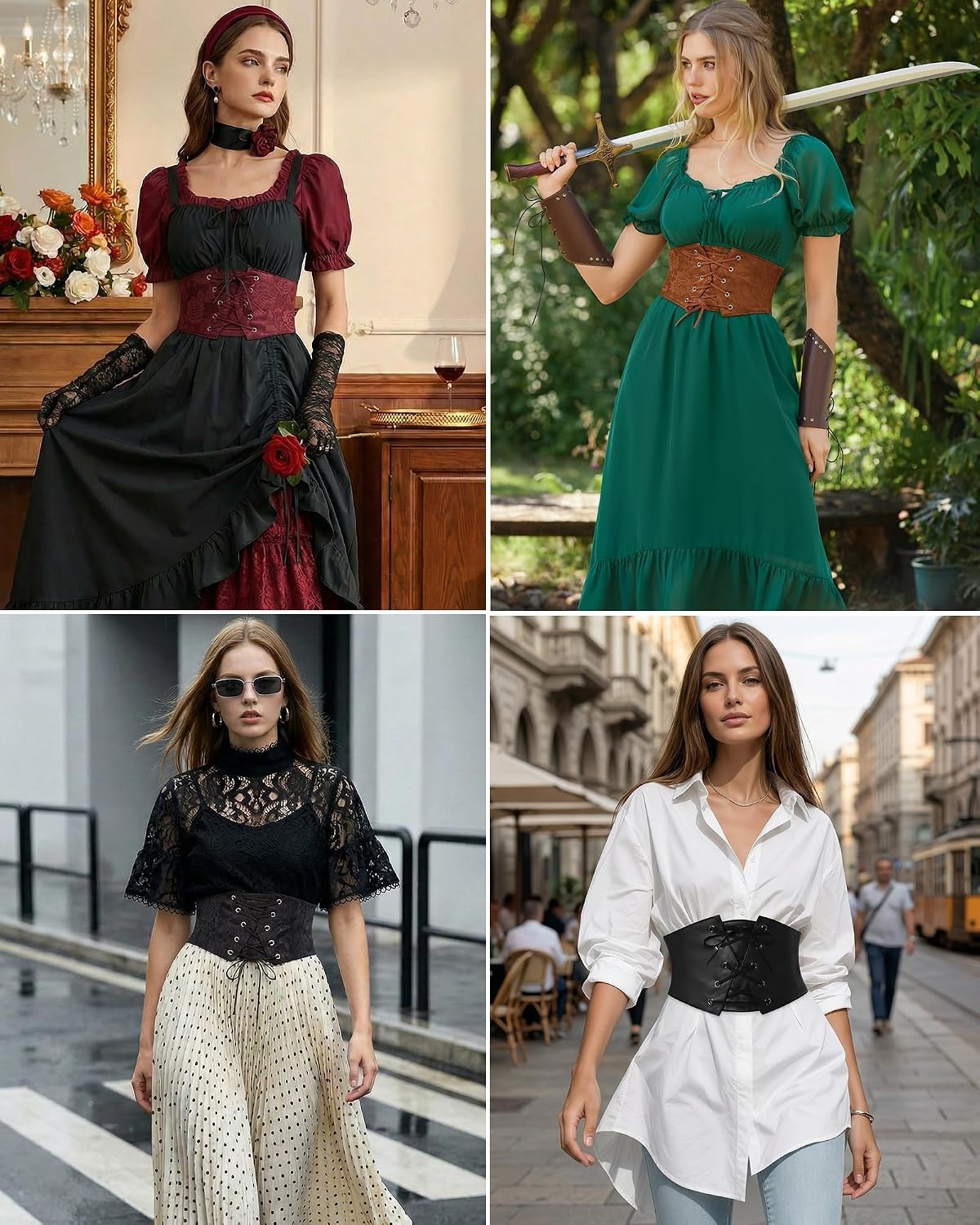 image:imageGRACE KARIN Renaissance Corset Belt for Women Elastic Wide Waist CorsetDark Coffee