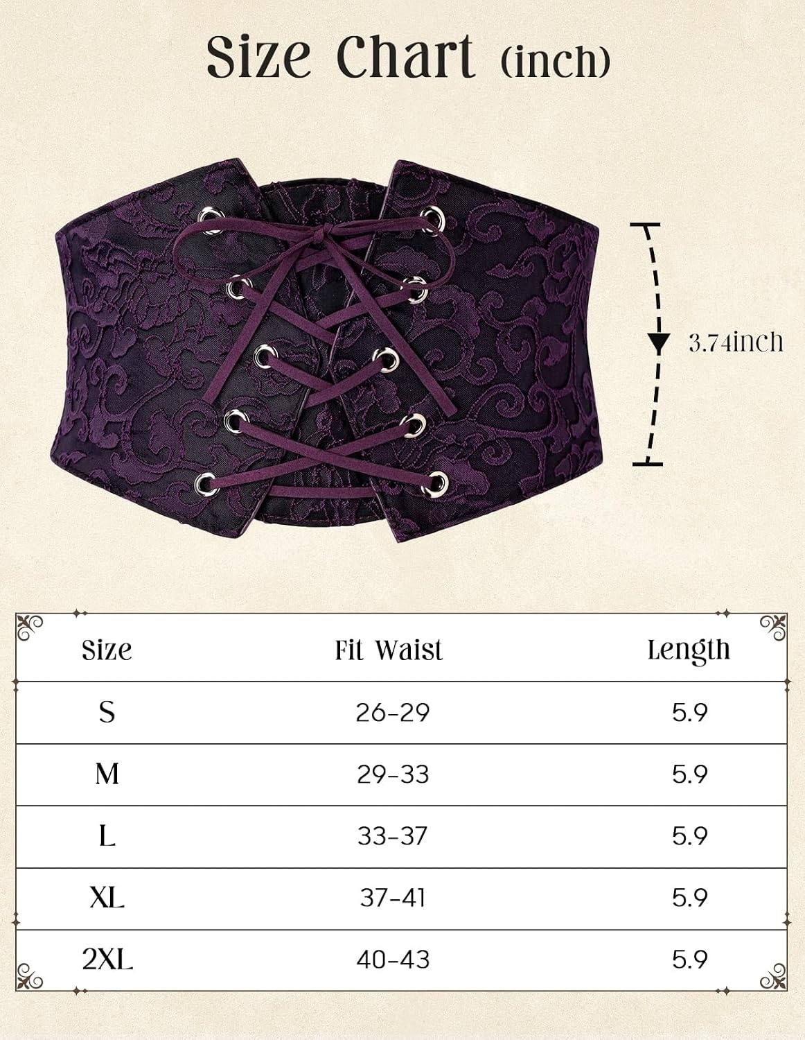 image:imageGRACE KARIN Renaissance Corset Belt for Women Elastic Wide Waist CorsetDeep Purple