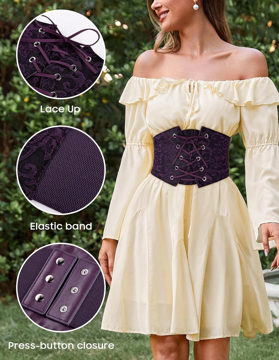 image:imageGRACE KARIN Renaissance Corset Belt for Women Elastic Wide Waist CorsetDeep Purple