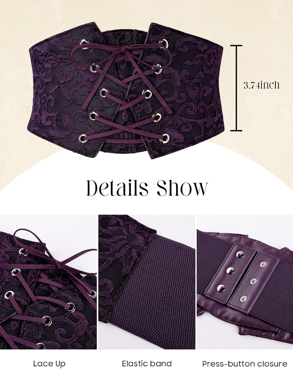 image:imageGRACE KARIN Renaissance Corset Belt for Women Elastic Wide Waist CorsetDeep Purple