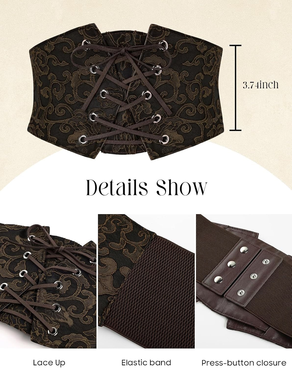 image:imageGRACE KARIN Renaissance Corset Belt for Women Elastic Wide Waist CorsetLight Coffee