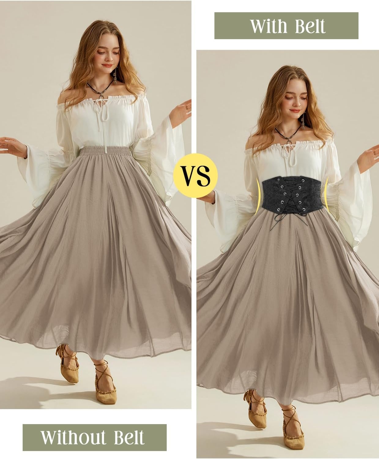 image:imageGRACE KARIN Renaissance Corset Belt for Women Elastic Wide Waist CorsetLight Coffee