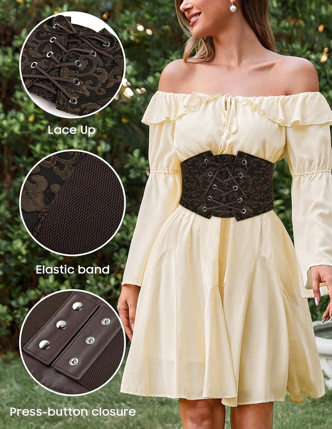 image:imageGRACE KARIN Renaissance Corset Belt for Women Elastic Wide Waist CorsetLight Coffee