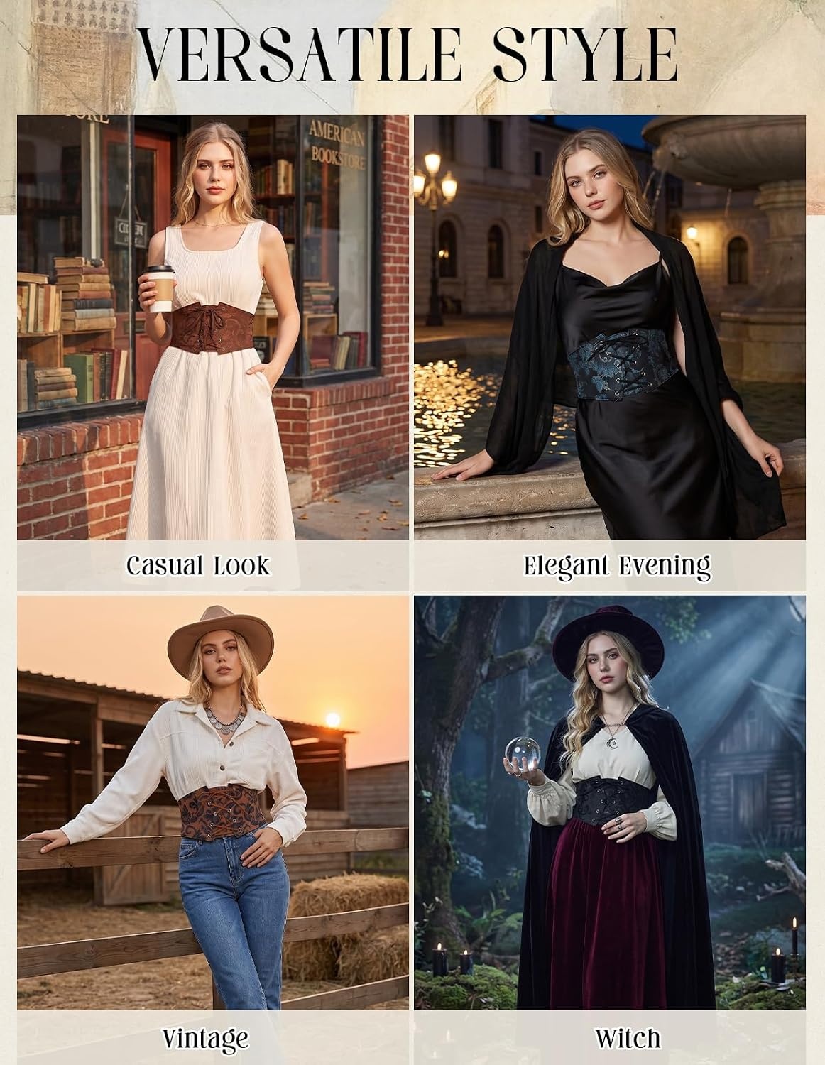 image:imageGRACE KARIN Renaissance Corset Belt for Women Elastic Wide Waist CorsetWhite Floral