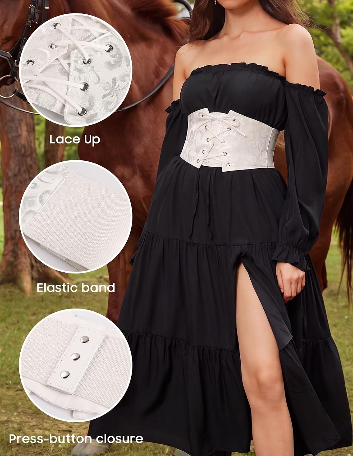 image:imageGRACE KARIN Renaissance Corset Belt for Women Elastic Wide Waist CorsetWhite Floral