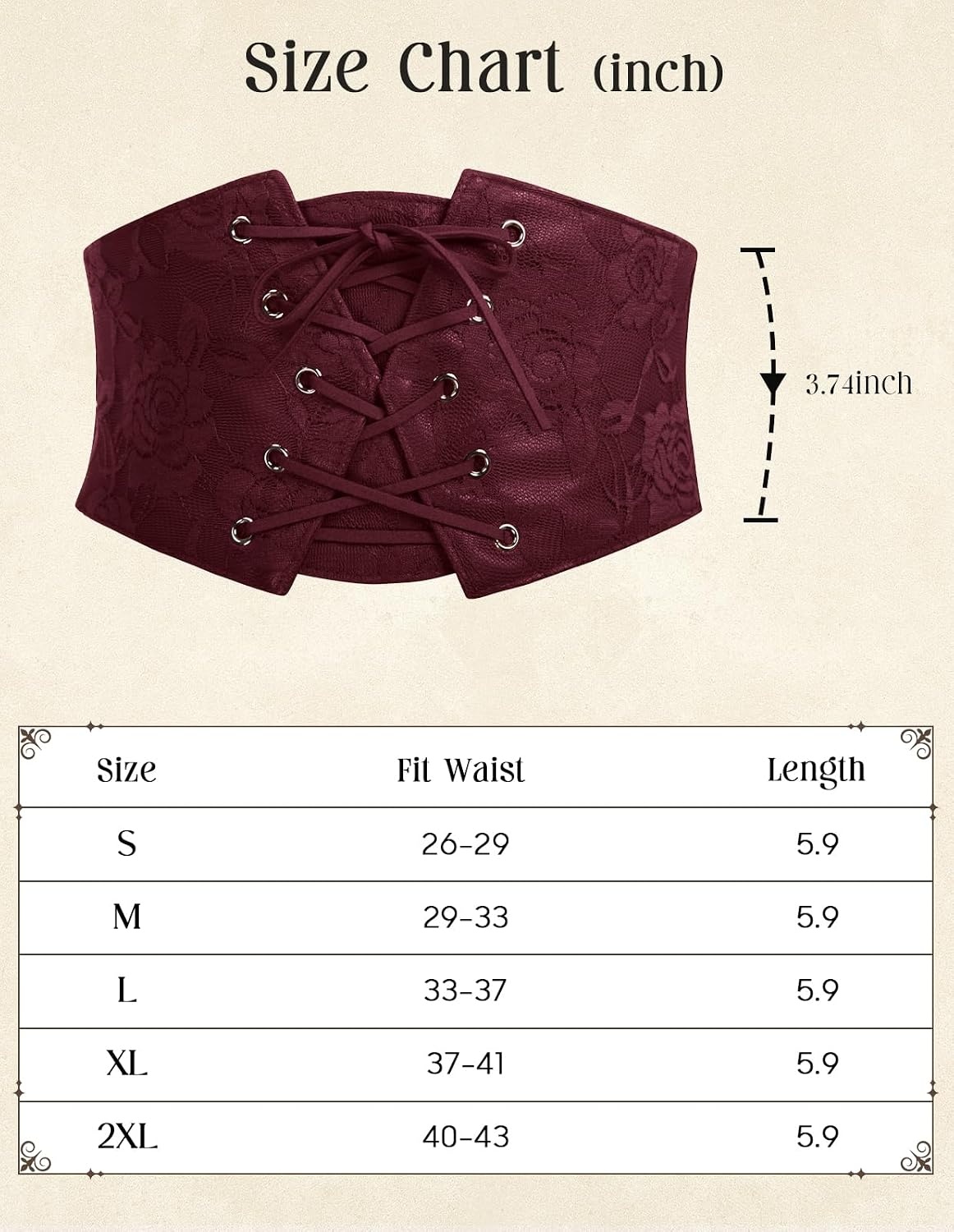 image:imageGRACE KARIN Renaissance Corset Belt for Women Elastic Wide Waist CorsetWine Red