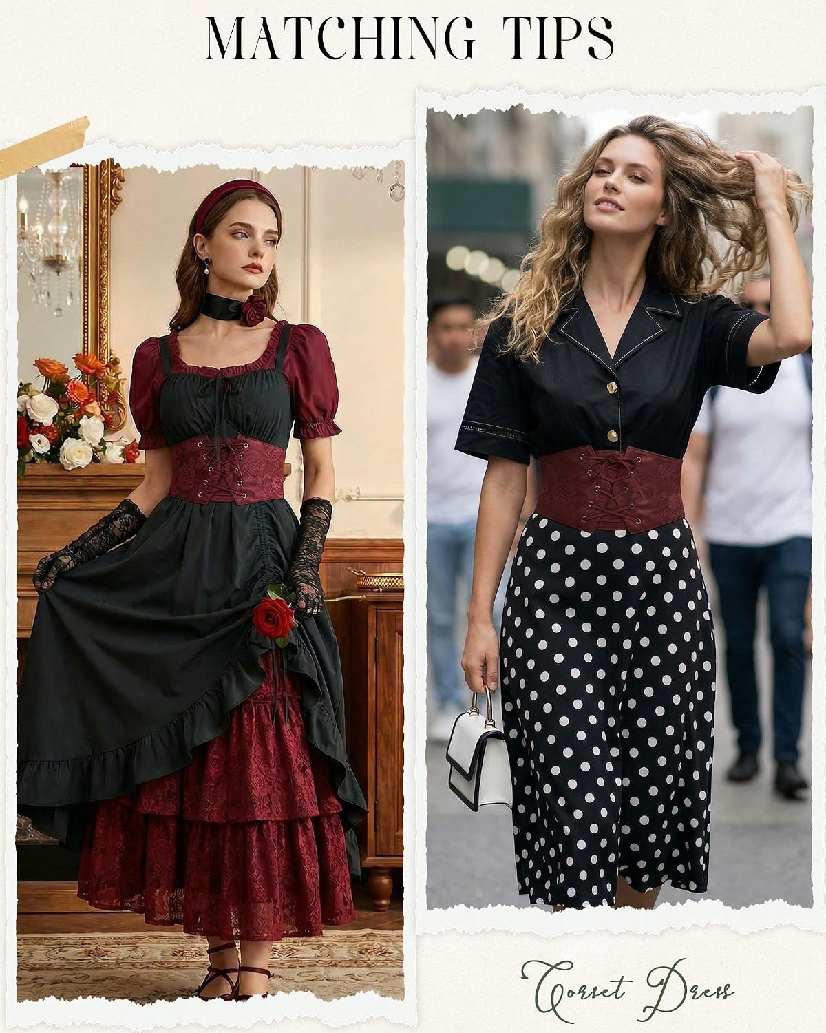 image:imageGRACE KARIN Renaissance Corset Belt for Women Elastic Wide Waist CorsetWine Red