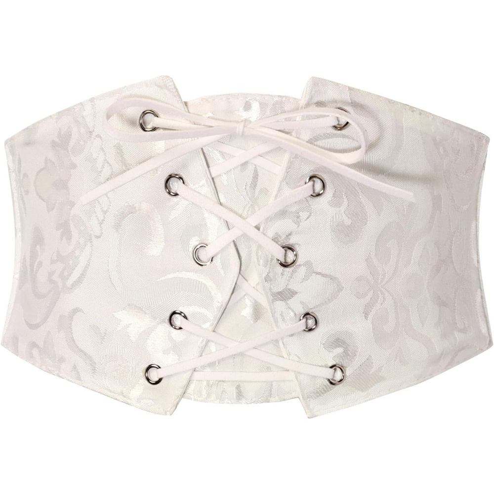 image:imageGRACE KARIN Renaissance Corset Belt for Women Elastic Wide Waist CorsetWhite Floral