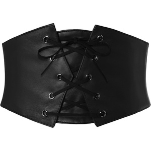 GRACE KARIN Renaissance Corset Belt for Women Elastic Wide Waist Corset(Black Leather)