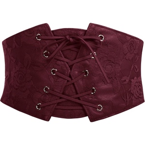 GRACE KARIN Renaissance Corset Belt for Women Elastic Wide Waist Corset(Wine Red)