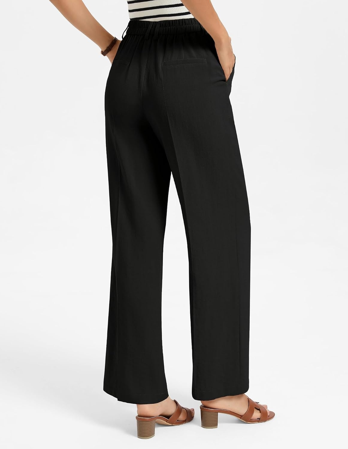 image:imageGRACE KARIN Linen Pants Women Comfy Wide Leg Casual Work PantsBlack