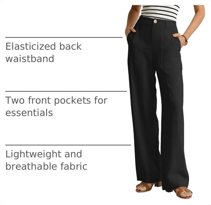 image:imageGRACE KARIN Linen Pants Women Comfy Wide Leg Casual Work PantsBlack