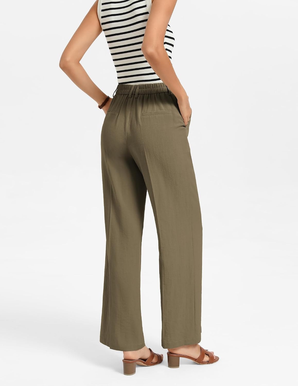 image:imageGRACE KARIN Linen Pants Women Comfy Wide Leg Casual Work PantsBrown