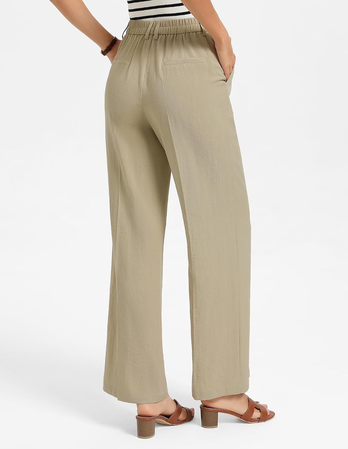 image:imageGRACE KARIN Linen Pants Women Comfy Wide Leg Casual Work PantsKhaki
