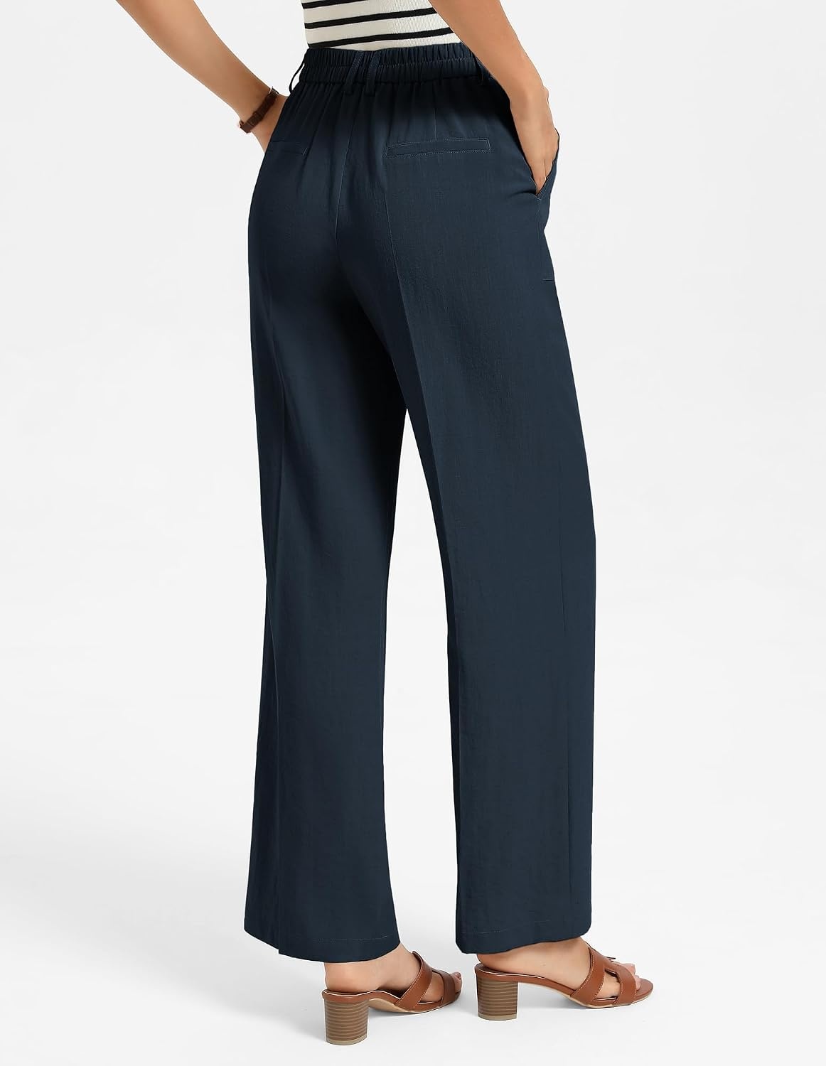 image:imageGRACE KARIN Linen Pants Women Comfy Wide Leg Casual Work PantsNavy Blue