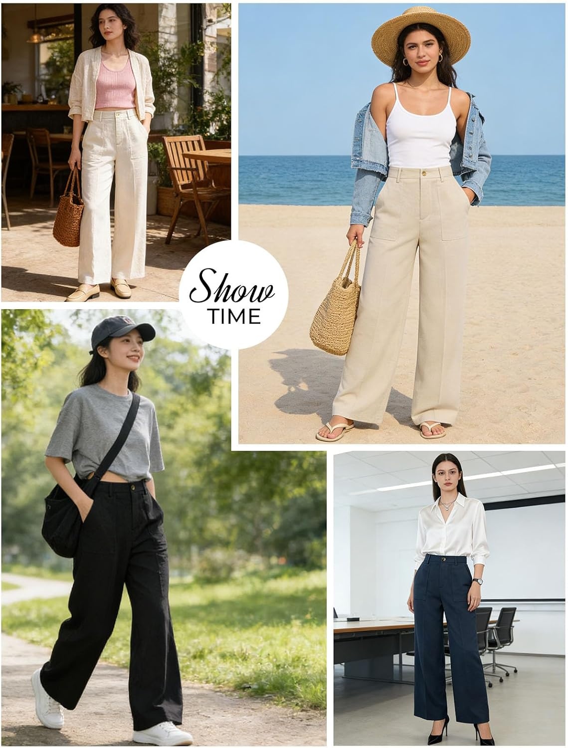 image:imageGRACE KARIN Linen Pants Women Comfy Wide Leg Casual Work PantsNavy Blue