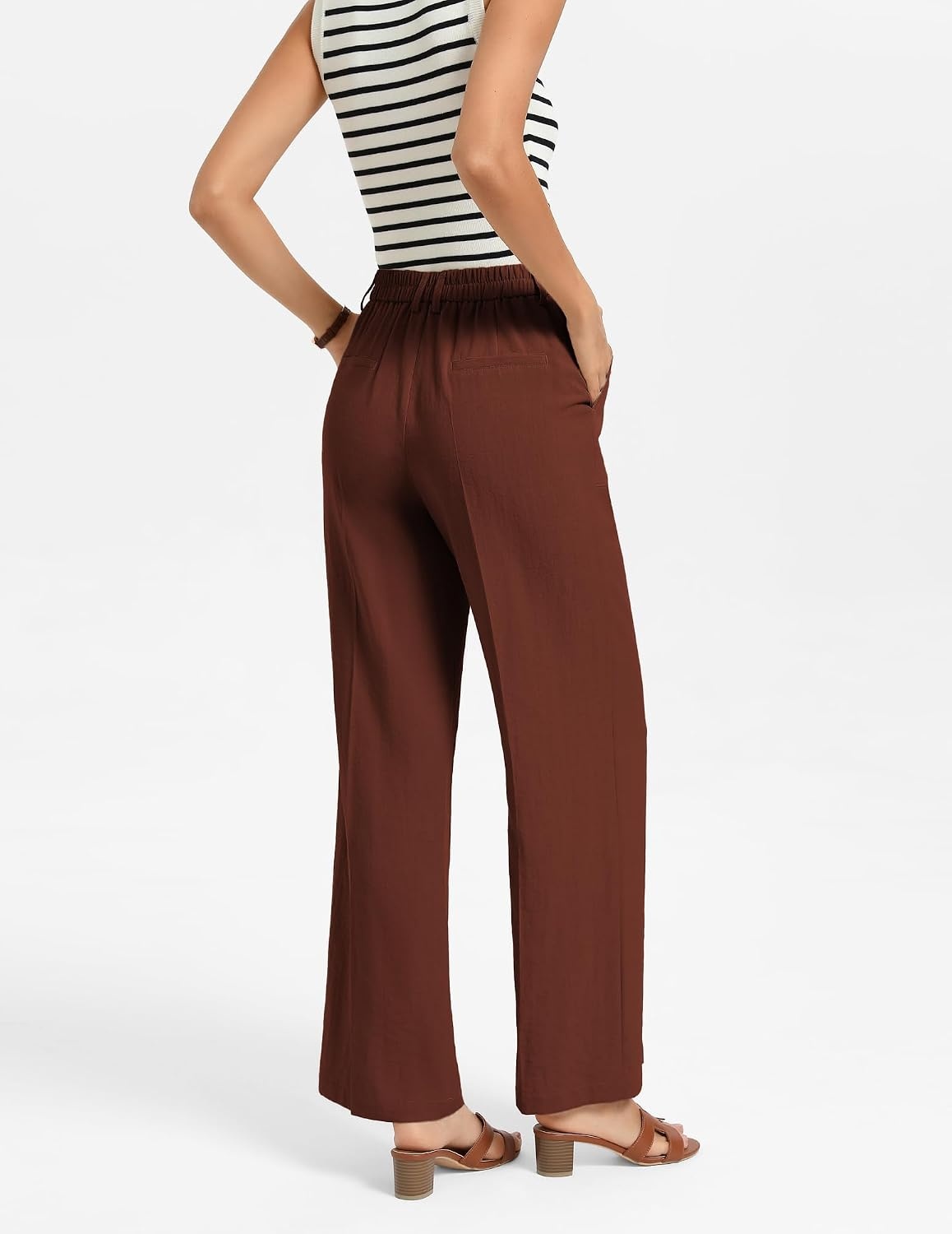 image:imageGRACE KARIN Linen Pants Women Comfy Wide Leg Casual Work PantsRust