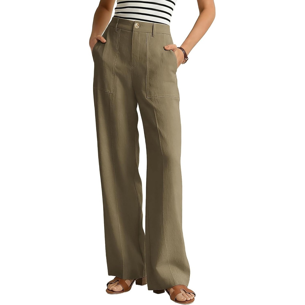 image:imageGRACE KARIN Linen Pants Women Comfy Wide Leg Casual Work PantsBrown