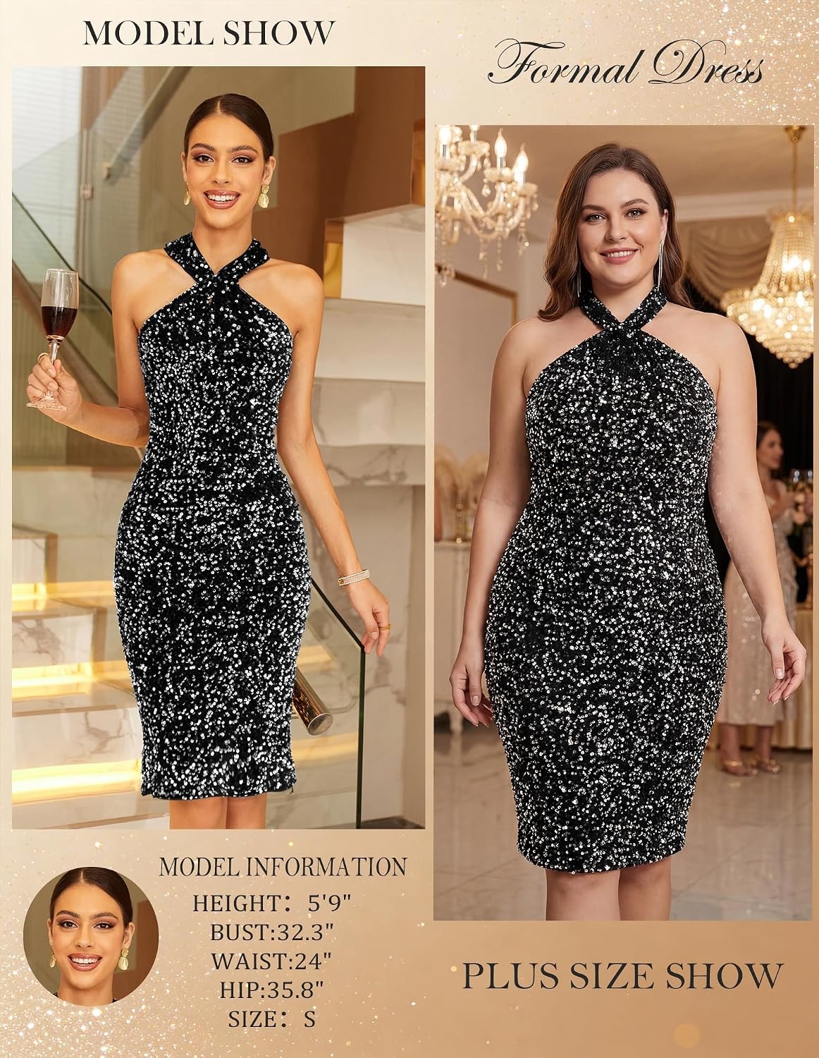 image:imageGRACE KARIN Women Short Sequin DressSparkly Cocktail Bodycon DressesBlack Silver