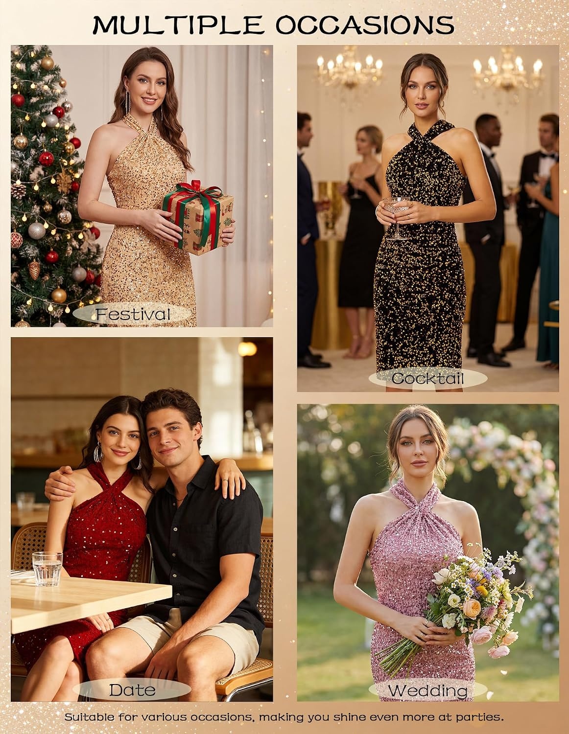 image:imageGRACE KARIN Women Short Sequin DressSparkly Cocktail Bodycon DressesBlack Silver
