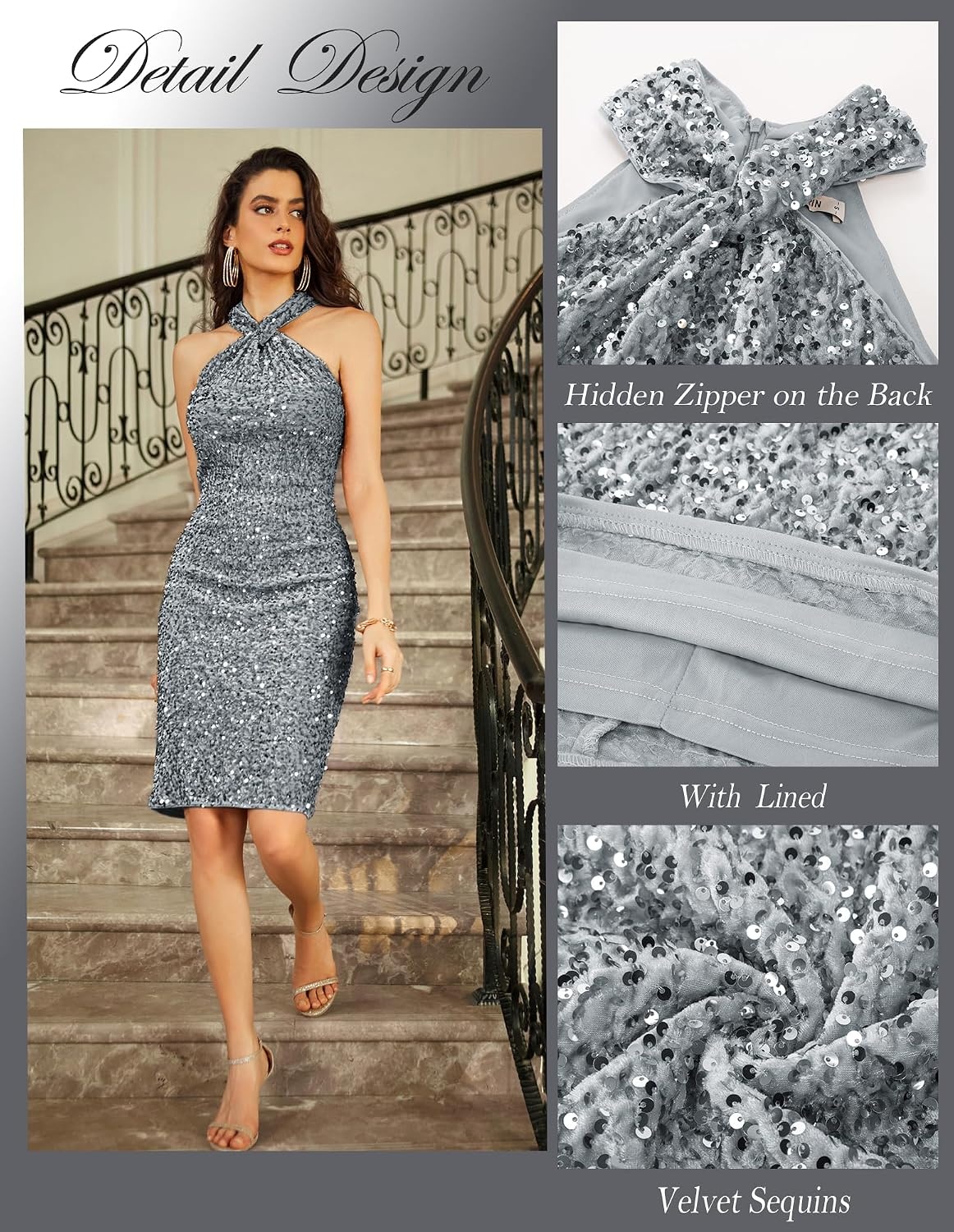 image:imageGRACE KARIN Women Short Sequin DressSparkly Cocktail Bodycon DressesDark Gray