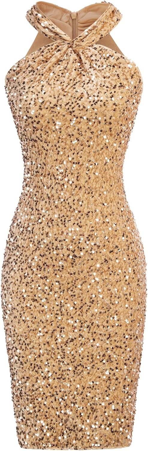 image:imageGRACE KARIN Women Short Sequin DressSparkly Cocktail Bodycon DressesGold