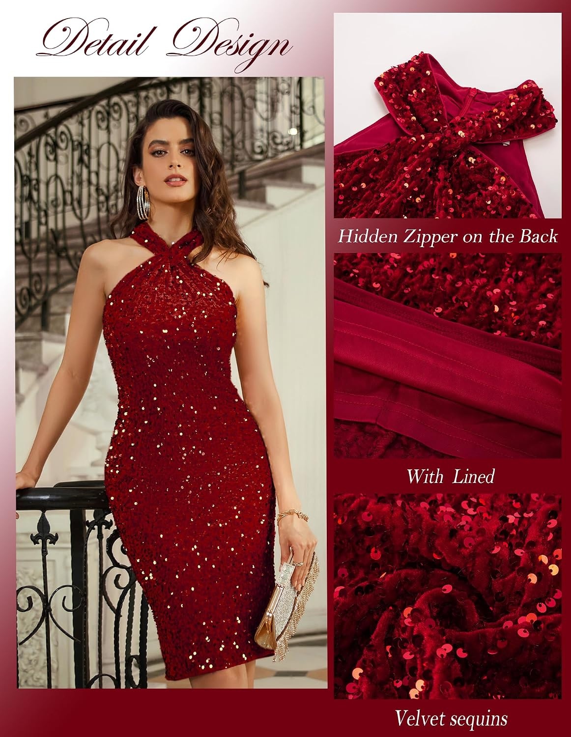 image:imageGRACE KARIN Women Short Sequin DressSparkly Cocktail Bodycon DressesRed