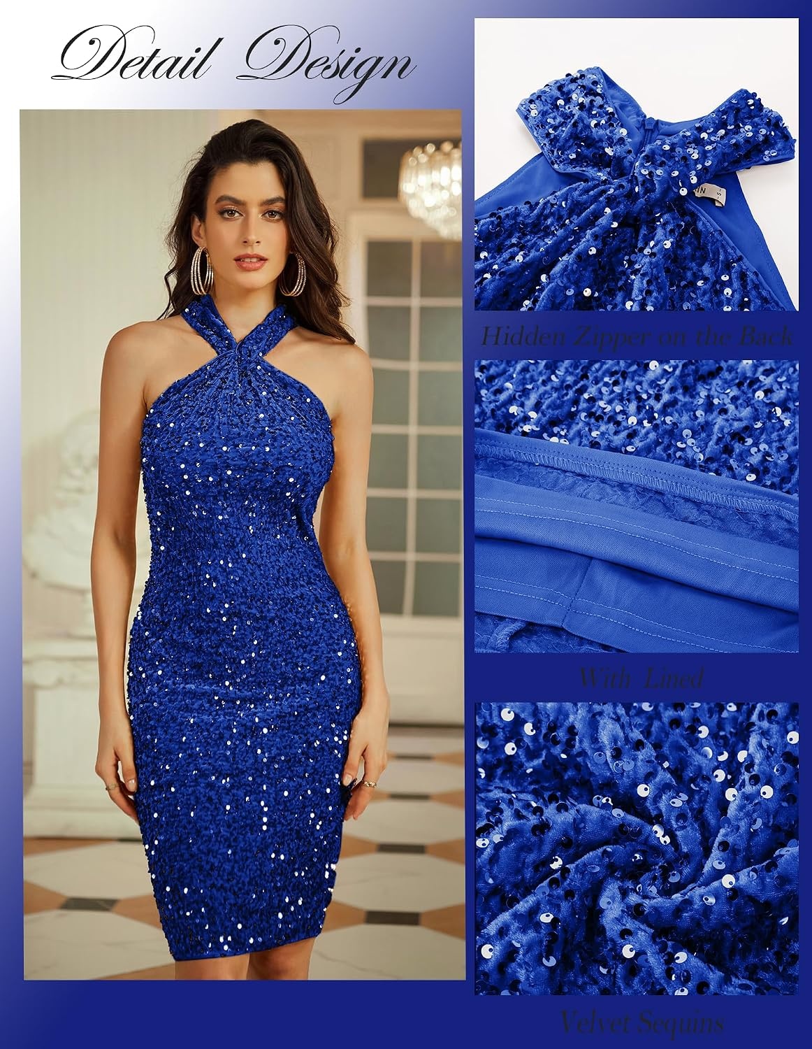 image:imageGRACE KARIN Women Short Sequin DressSparkly Cocktail Bodycon DressesRoyal Blue