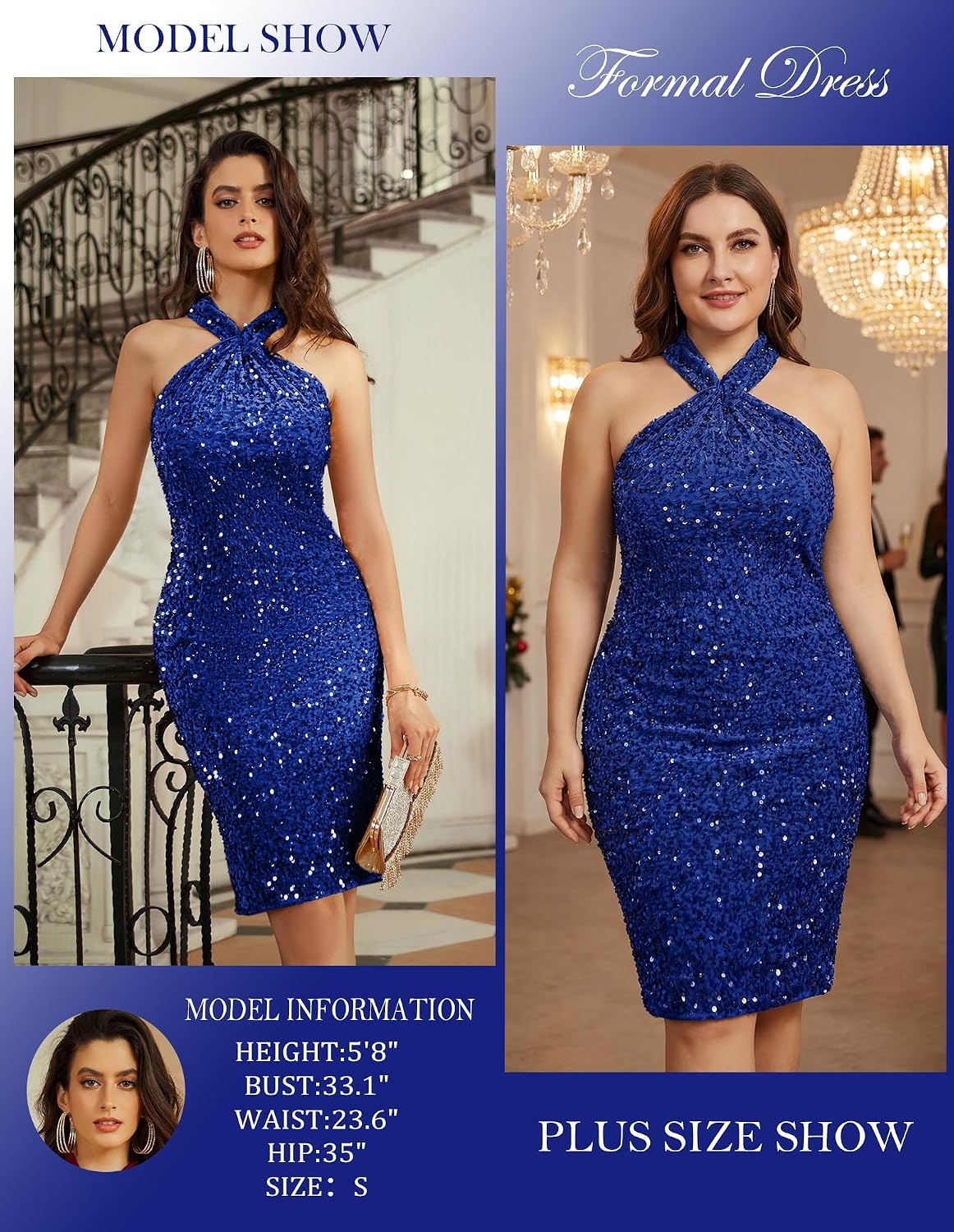 image:imageGRACE KARIN Women Short Sequin DressSparkly Cocktail Bodycon DressesRoyal Blue