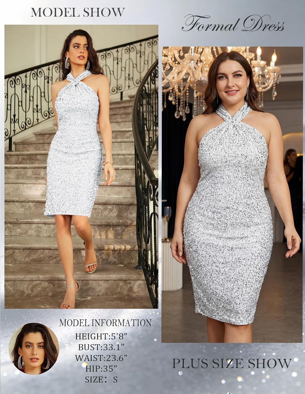 image:imageGRACE KARIN Women Short Sequin DressSparkly Cocktail Bodycon DressesSilver