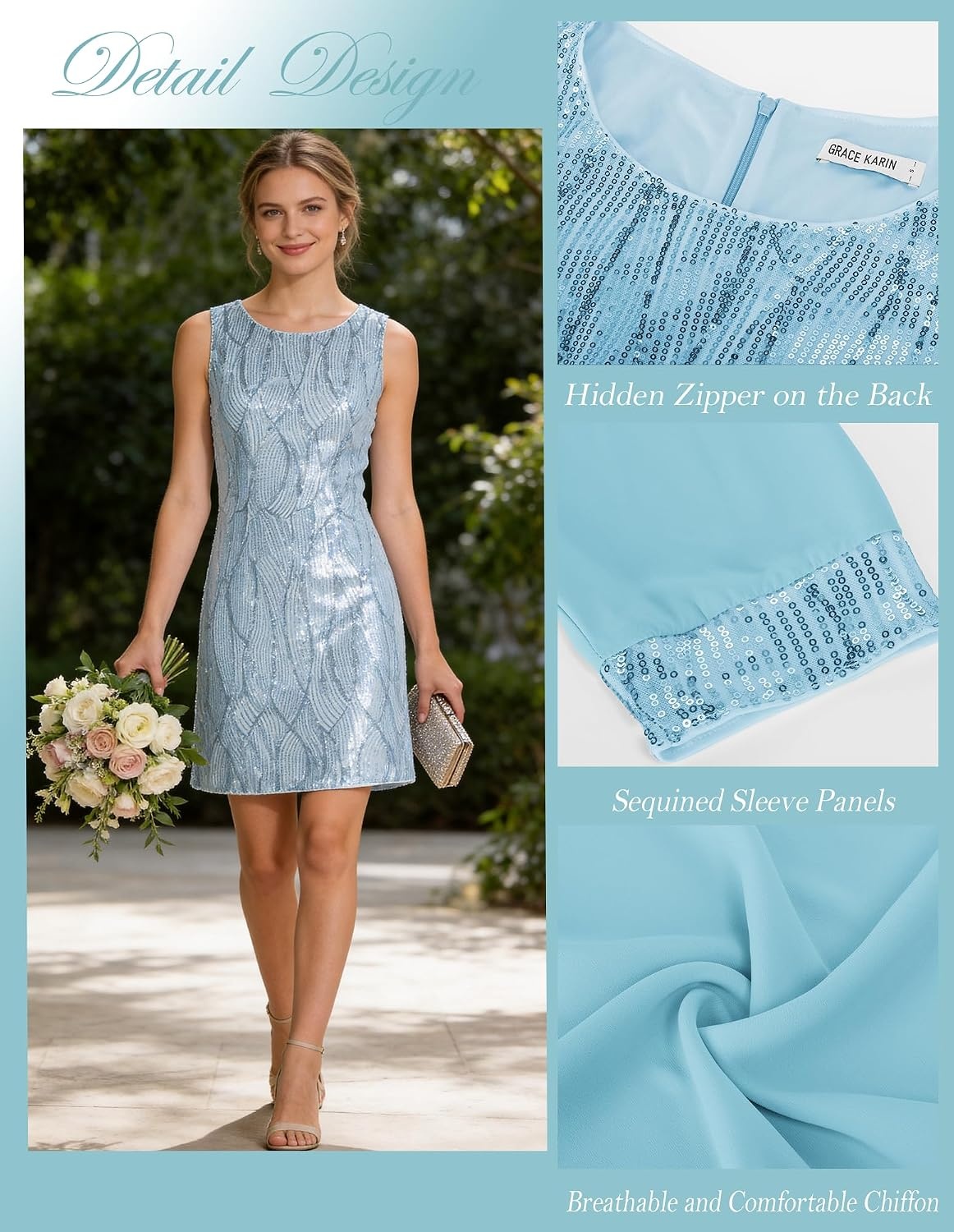 image:imageGRACE KARIN Women Wedding Guest Dresses Sequin Mother of the Bride DressesAqua Blue